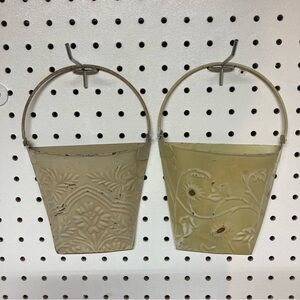 Hosley Decorative Metal Wall Buckets Cream, Gold, & Tan 8.25” X6” X2.25” Rustic